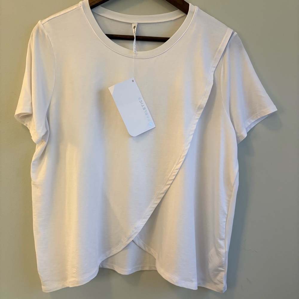 Fabletics Veena Cross Front Tee XL White Short Sleeve Athleisure Top NWT